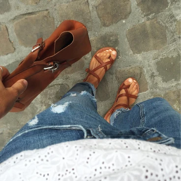Handgefertigte Damen-Sandalen im Slave-Look aus Lederbraunem Leder