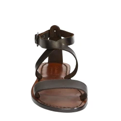 Sandales pour femme en cuir travaillé à la main marron