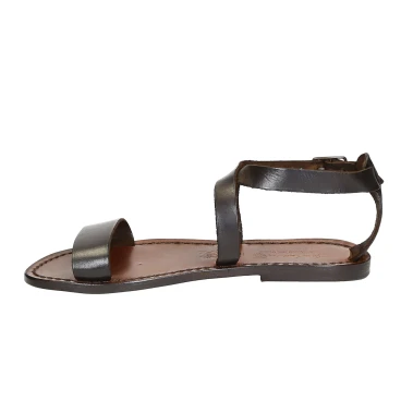 Womens sandals in Dark Brown Leather handmade in Italy