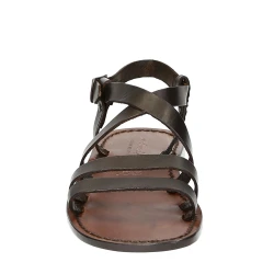 Franziskaner-sandalen für Männer aus dunkelbraunem Leder in Italien von Hand gefertigt