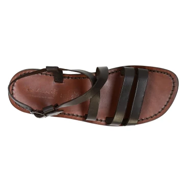 Franziskaner-sandalen für Männer aus dunkelbraunem Leder in Italien von Hand gefertigt