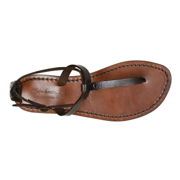 Womens thong sandals in Dark Brown Leather handmade in Italy