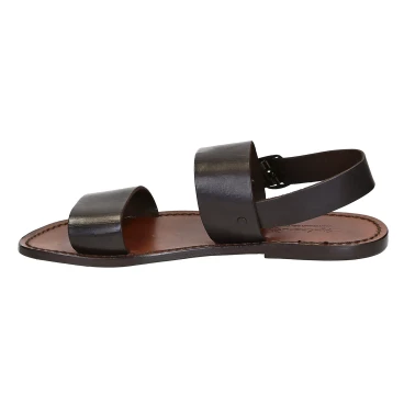 Handmade mens sandals in dark brown leather made in Italy