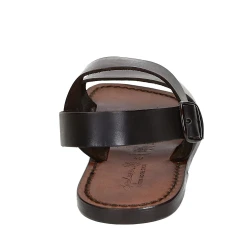 Handmade mens sandals in dark brown leather made in Italy