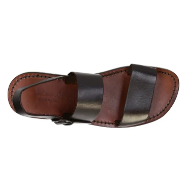 Handmade mens sandals in dark brown leather made in Italy