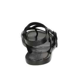 Womens black strappy sandals handmade in cuir leather