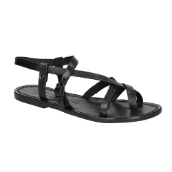 Sandale en cuir noir artisanale pour femme travaillé à la main