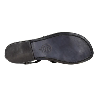 Womens black strappy sandals handmade in cuir leather