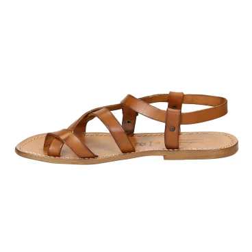 Handmade leather sandals for men in vintage cuir color