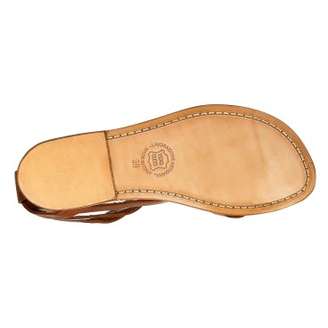 Sandalias de tiras de cuero de las mujeres hecho a mano en Italia en cuir vintage