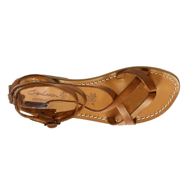 Sandali gladiator donna fatti a mano in pelle colore cuoio antico