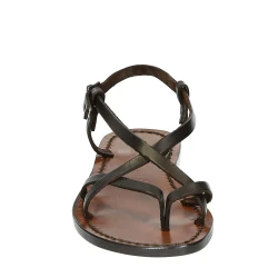 Hand gefertigte Damen-Sandalen aus dunkelbraunem Leder aus Italien
