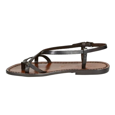 Ladies handmade sandals in dark brown leather Made in Italy