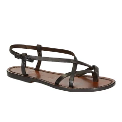 Hand gefertigte Damen-Sandalen aus dunkelbraunem Leder aus Italien