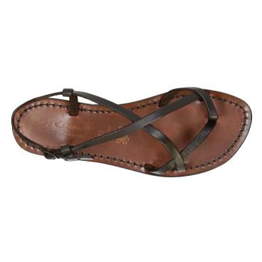 Ladies handmade sandals in dark brown leather Made in Italy