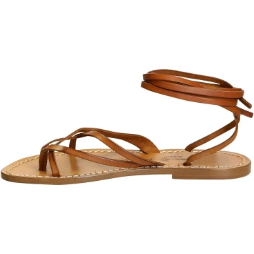 Sandali alla schiava donna artigianali in pelle color cuoio antico