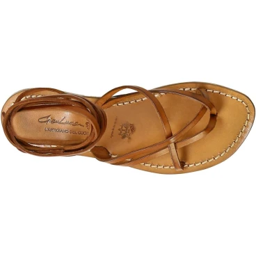 Sandali alla schiava donna artigianali in pelle color cuoio antico