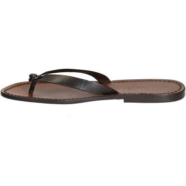 Dark brown leather thongs sandals for men Handmade