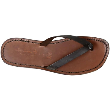 Dark brown leather thongs sandals for men Handmade