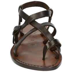 Damen Riemchen-Sandalen aus dunkelbraunem Leder in Italien von Hand gefertigt