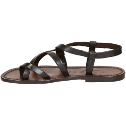 Damen Riemchen-Sandalen aus dunkelbraunem Leder in Italien von Hand gefertigt