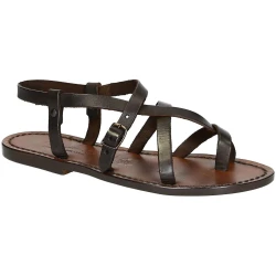 Damen Riemchen-Sandalen aus dunkelbraunem Leder in Italien von Hand gefertigt