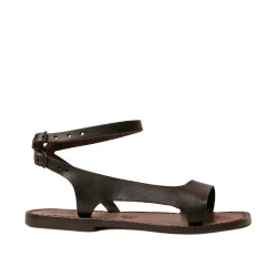 Sandalias de cuero marrón para las mujeres hecho a mano en Italia