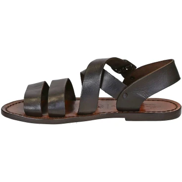 Brown leather ladies franciscan sandals handmade in Italy