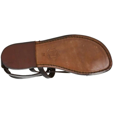 Handmade womens flat sandals in dark brown leather