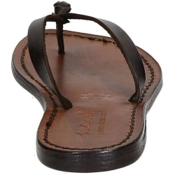 Handmade thong sandals for women dark brown leather
