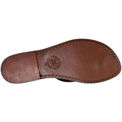 Flache handgearbeitete Riemchen-Sandalen für Frauen aus dunkelbraunem Leder