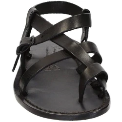 Sandales pour homme en cuir noir travaillé à la main