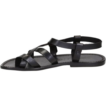 Sandalias gladiador para los hombres de piel de becerro negro real