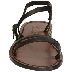 Handmade dark brown flat sandals for women