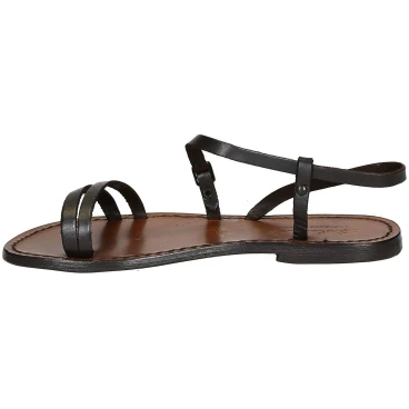 Handgefertigte dunkelbraune flache Sandalen für Frauen