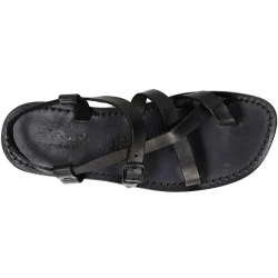 Sandalias gladiador para los hombres de piel de becerro negro real