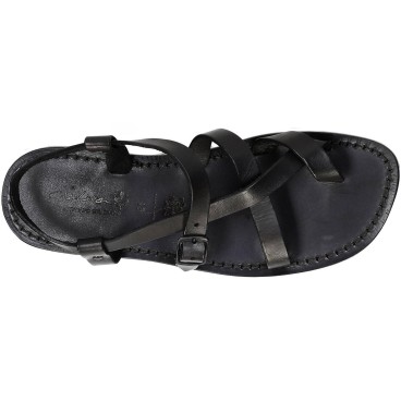 Sandalias gladiador para los hombres de piel de becerro negro real