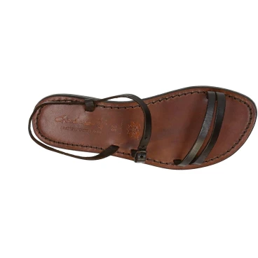 Handgefertigte dunkelbraune flache Sandalen für Frauen