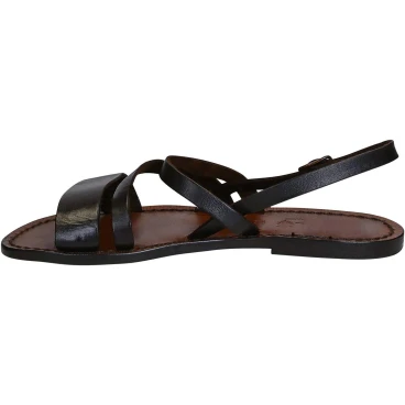 Women's brown leather flat sandals handmade