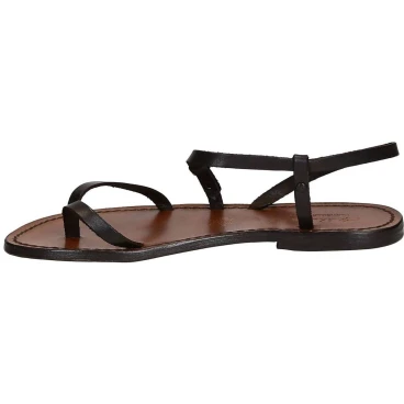 Dark brown flat thong sandals for women