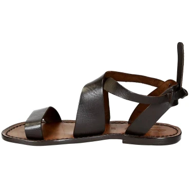 Womens sandals in dark brown leather handmade in Italy