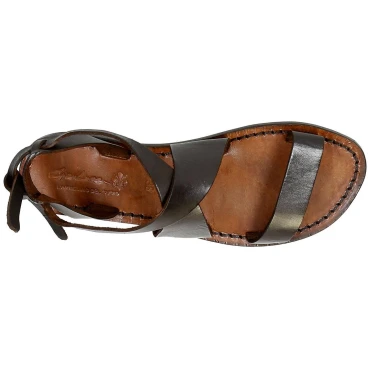 Womens sandals in dark brown leather handmade in Italy