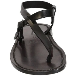 Handmade black leather thong sandals for men