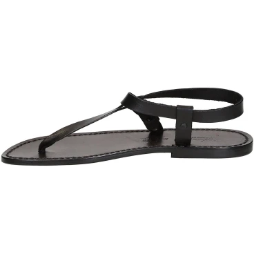 Handmade black leather thong sandals for men