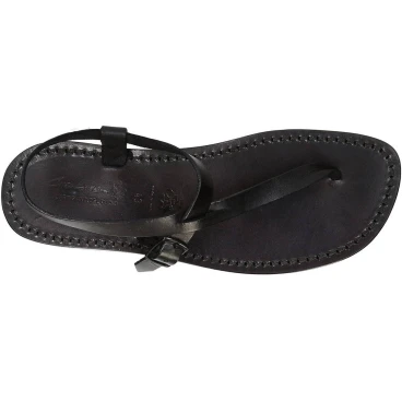 Handmade black leather thong sandals for men