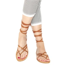Sandalias de tiras de cuero cuero vintage de las mujeres hechas a mano en Italia