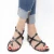 Womens black strappy sandals handmade in cuir leather