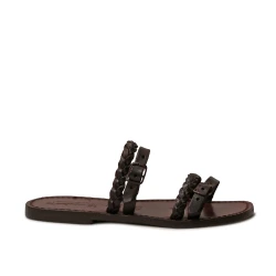 Handmade women's slipper sandals dark brown leather