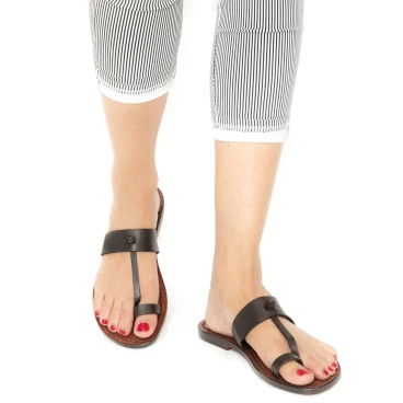 Hand gefertigte Riemchen-Sandalen für Frauen aus dunkelbraunem Leder