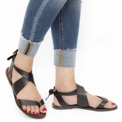 Damen-Sandalen aus dunkelbraunem Leder in Italien von Handgefertigt